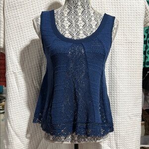 Navy Blue Lace Sleeveless Top